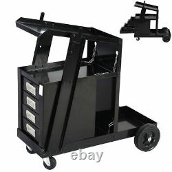 Black Welding Cart with 4 Drawer Cabinet MIG TIG ARC Plasma Cutter Tank Storage