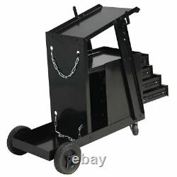 Black Welding Cart with 4 Drawer Cabinet MIG TIG ARC Plasma Cutter Tank Storage