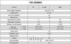 TIG-250MGC 170A 220V Pulse TIG/MMA/Clean Portable Welding Machine, IGBT Digital