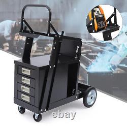 Welding Welder Storage Cart MIG TIG ARC Plasma Cutter Tank With 4 Drawers Black